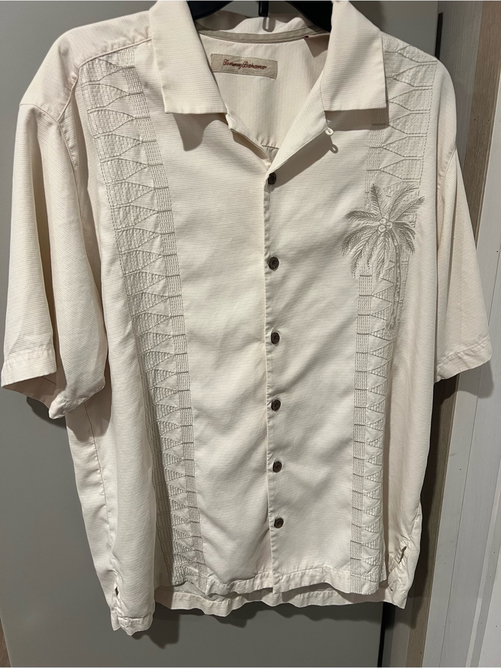 Tommy Bahama Cream Short-Sleeve Embroidered Camp Shirt